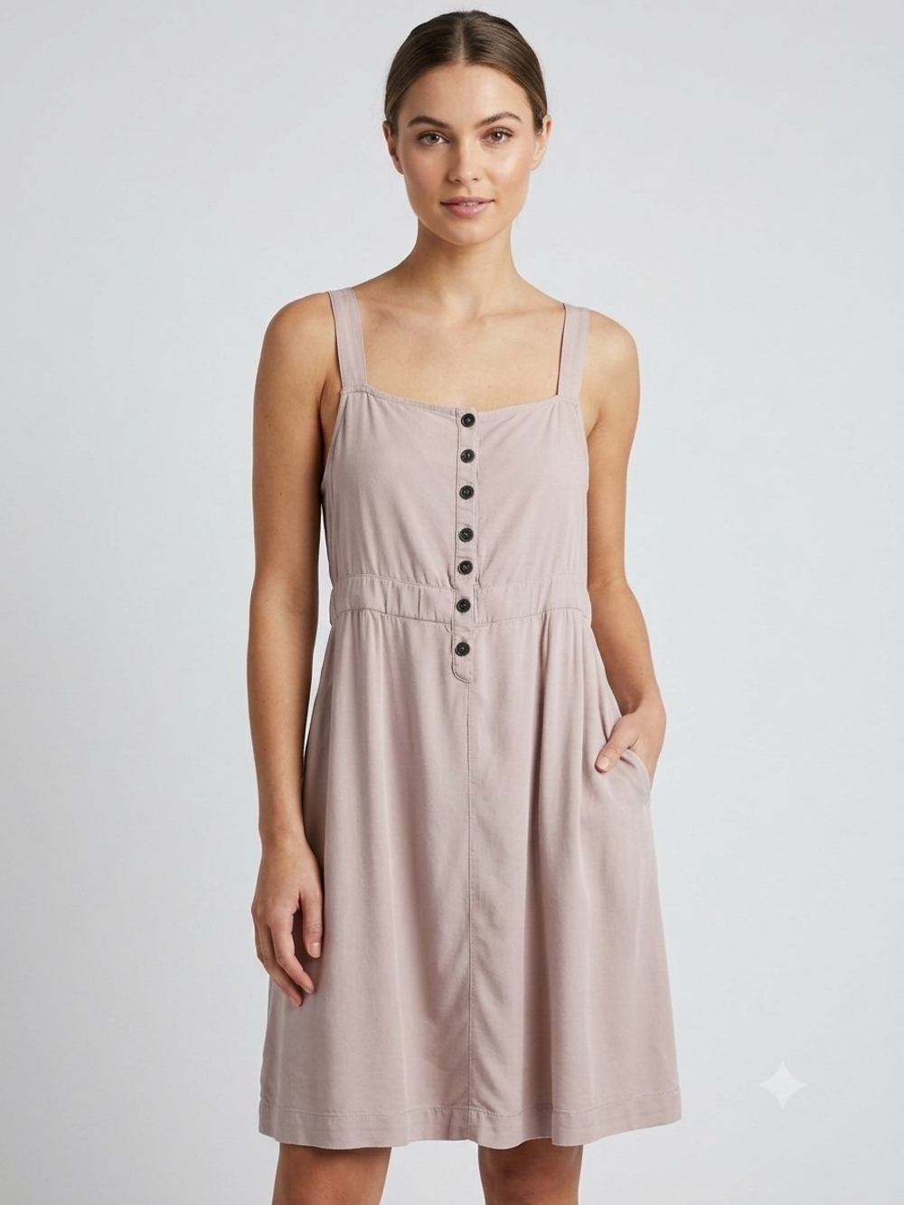 Free People Dusty Rose Button-Front Pinafore Apron Sundress, Size XS